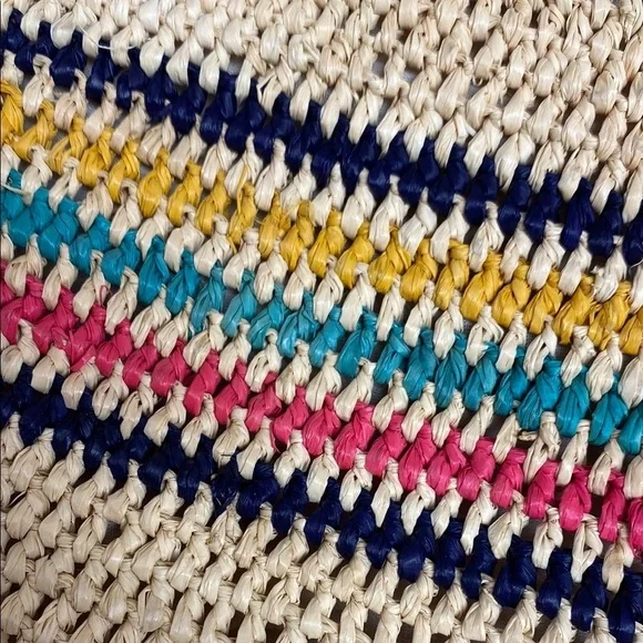 MAR Y SOL Tote Hampton Striped Raffia Toggle Closure Lined Leather Handles - Picture 7 of 11